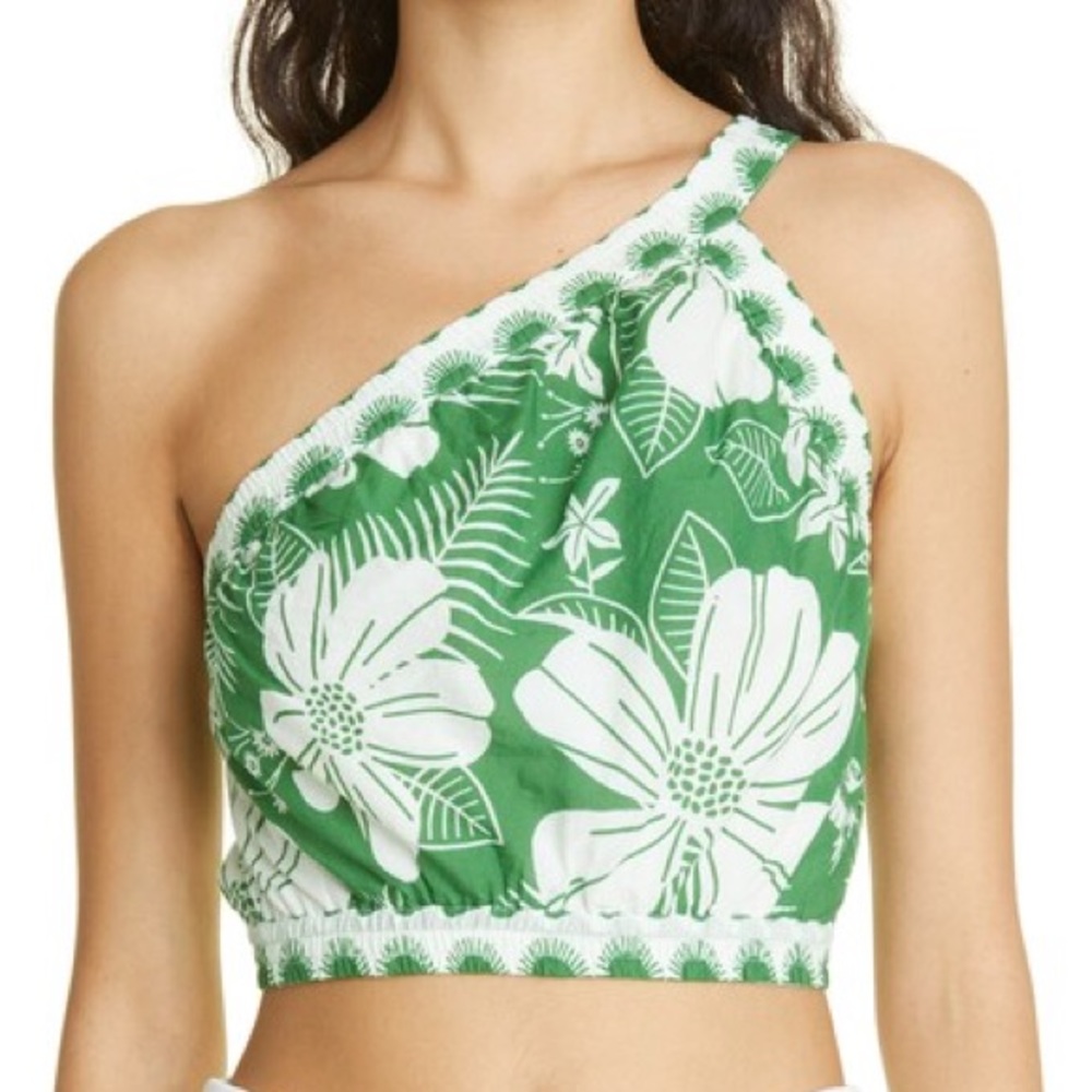 Farm Rio Macaw one shoulder cropped top Sz XS